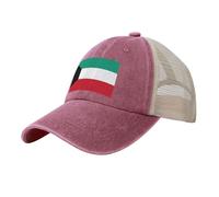 Breathable Mesh Baseball Cap with Kuwait Banner Decoration Washed Denim Fabric, Adjustable Trucker Hat, Summer Sun Protection.