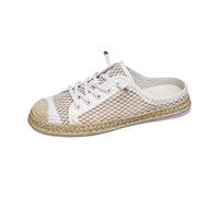 Breathable Mesh Espadrille Mules for Women White Lightweight Flat Slip-On Slippers Breathable Soft Chic Outfits Closed Toe Backless Casual Shoes Comfort Summer Espadrilles for Ladies