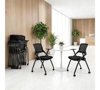 Breathable Mesh Folding Office Chair Stackable Conference Room Seating Heavy-Duty Metal Frame Ideal for Meetings Reception Home Office (with Wheels)