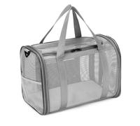 Breathable Mesh Pet Carrier for Cats and Small Dogs, Foldable Soft - Sided Cat Travel Carrier with Shoulder Strap Removable Mat for Airplane Train Bus (Gray)
