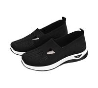 Breathable Mesh Slip-On Trainers Womens Comfortable Walking Sneakers Lightweight Memory Foam Wedge Heel Arch Support Non-Slip Flexible Sole Casual Sports Fitness Footwear Black