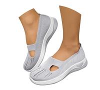 Breathable Mesh Slip-On Trainers Womens Comfortable Walking Sneakers Lightweight Memory Foam Wedge Heel Arch Support Non-Slip Flexible Sole Casual Sports Fitness Footwear Grey