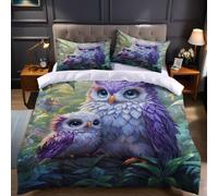 Breathable Microfiber Emperor Duvet Cover Set 290 x 235 cm green Bedding with Cartoon Owl Soft Wrinkle Resistant Quilt Cover