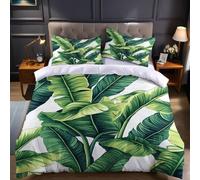 Breathable Microfiber Emperor Duvet Cover Set 290 x 235 cm green Bedding with tropical banana leaves Soft Wrinkle Resistant Quilt Cover