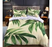 Breathable Microfiber Emperor Duvet Cover Set 290 x 235 cm green Bedding with Watercolor Palm Leaves Soft Wrinkle Resistant Quilt Cover