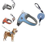 Breathable No-Pull Dog Harness with Reflective Leash Set, Adjustable Pet Harness, Reflective Service Training Easy Control Pet Vest,Easy On/Off for Small Medium Large Dogs (Blue, S)