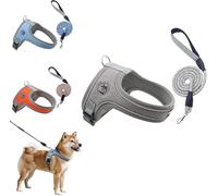 Breathable No-Pull Dog Harness with Reflective Leash Set, Adjustable Pet Harness, Reflective Service Training Easy Control Pet Vest,Easy On/Off for Small Medium Large Dogs (Grey, M)
