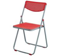 Breathable PP Lightweight Folding Chairs, Carbon Steel Frame Durable Dining Chair, For Indoor & Outdoor(Silver red)