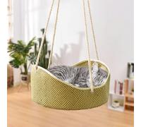Breathable Rattan & Bamboo Woven Cat Hammock, Cat Hammock for Cage, Suitable for Kittens Rabbits Small Dogs, Use to Provide Cozy Rest Space in Pet Cages, Living Rooms, Bedrooms or Balconies (Green)