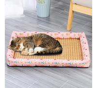 Breathable Rattan Cooling Pet Bed, Pets Ice Pad Rattan Mat Nest,Summer Pet Woven Breathable Square Mat Sleeping Pad With Pillow, Ice Woven Cooling Bed for Cats Dogs (D,40 * 30cm)