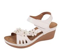 Breathable rthopedic Sandals for Women ow Wedge Heel Cute Flower Breathable Footwear Classic Open Toe Cushioned hock Absorption Sandal for Summer Walking and Working Beach (White, 5)