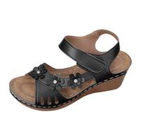 Breathable rthopedic Sandals for Women ow Wedge Heel Cute Flower Breathable Footwear Classic Open Toe Cushioned hock Absorption Sandal for Summer Walking and Working Beach (Black, 5)