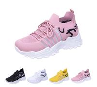 Breathable Running Shoes Women - Lightweight Mesh Trainers Women Non Slip Athletic Sneakers Memory Foam Soft Sole Footwear Wide Fit Lace Up Trainers Sports Fitness Shoes Casual Sneakers White