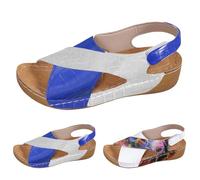 Breathable Sandals Women Touch Fasten Sandals Wide Fit Arch Support Slider Orthopedic Walking Slides Open Toe Summer Slides Retro Fish Mouth Sliders Vintage Style Patchwork Printed Sliders