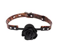 Breathable Silicone Rose Gag with Leather Belt Adjustable Open Mouth Gag Plug Oral Slave Restraints Adult BDSM Toys for Sex Black One Size