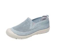 Breathable Slip On Shoes for Women in Spring and with Flat Soft Sole and Flying Woven Orthopaedic Mesh Rolling Soft Women's Shoes Blue, Green, 8.5 UK