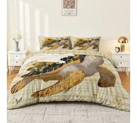 Breathable Super King Size Duvet Cover Set - Rustic Country Soft And Easy Care Microfiber Turtles Flowers Butterflies Plaid Printed Duvet Covers, 260 x 220 cm Comfortable Bedding Set for All Seasons