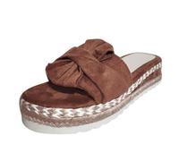 Breathable Toe Women's Weave Flat Beach Shoes Open Slip-on Sandals with Bow for Casual Fashion, brown, 4 UK