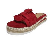 Breathable Toe Women's Weave Flat Beach Shoes Open Slip-on Sandals with Bow for Casual Fashion, red, 4 UK