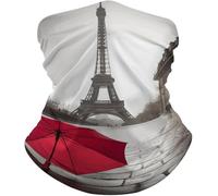 Breathable Tube Scarf,Eiffel Tower Paris Street Red Umbrella,Headband UV Protection Face Shield for Yoga Workout Outdoor 26X30cm