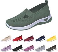 Breathable Walking Shoes for Women 2026 Woven Shoes Comfortable Lightweight Wide Width Orthopedic Sneakers Non-Slip Soft Foam Sports Slip On with Arch Support Green