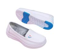 Breathable Walking Women Nurse Shoes, Womens Orthopedic Casual Comfortable Breathable Slip-On Leather Nurse Shoes, Non Slip Casual with Removable Cushion Insole, for Medical(White-Blue,4 UK)