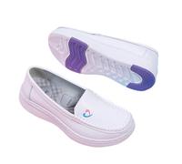 Breathable Walking Women Nurse Shoes, Womens Orthopedic Casual Comfortable Breathable Slip-On Leather Nurse Shoes, Non Slip Casual with Removable Cushion Insole, for Medical(White-Purple,5.5 UK)