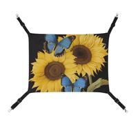Breathable Yellow Sunflowers with Blue Butterflies Printed Pet Hammock - Space-Saving Solution for Cats, Dogs & Small Pets - Anywhere Comfort