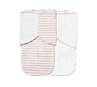 BreathableBaby Adjustable 3-in-1 Soft Premium Cotton Newborn Swaddle Trio Blanket & Wrap, (Infants 0-4 Months) - Pink Stars and Stripes