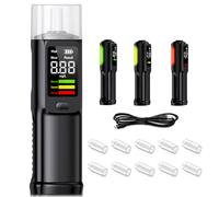 Breathalysers Alcohol Breath Tester Kits :Professional Dual Sensor Digital Breathalyzers with LCD Display ASIC Smart Chip - Accurate Portable Alcohol Breathalyzer Rechargeable x10 Mouthpieces Black