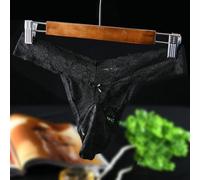 Breathe Easy with Men's Large Size Lace Thong Panties Stylish and Comfortable Design (XXL White (L Black (lace))