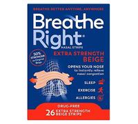 Breathe Right Extra Strength Beige 26 Pieces, Nasal Strips for Snoring, Nose Strips for Breathing, Blocked Nose Relief, Drug-Free Snoring Aid for Men and Women, Pack of 26