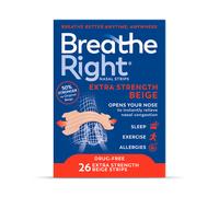 Breathe Right Extra Strength Beige 26 Pieces, Nasal Strips for Snoring, Nose Strips for Breathing, Blocked Nose Relief, Drug-Free Snoring Aid for Men and Women, Pack of 26