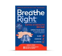 Breathe Right Extra Strength Beige 8 Pieces, Nasal Strips for Snoring, Nose Strips for Breathing, Blocked Nose Relief, Drug-Free Snoring Aid for Men and Women, Pack of 8