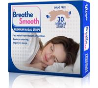Breathe Smooth Premium Nasal Strip Original Medium | Instantly Relieves Nasal Congestion | Helps Reduce Snoring | Drug-Free Increase Air-Flow | Safe and Effective | 30 Strips | Size - 56mm X 18mm