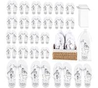 Breathffy 24 Pairs Wedding Flip Flops Bulk Slippers Flip Flops Women Wedding Sandals with Size Cards Drawstring Bags, White, Small-X-Large