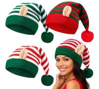 Breathffy 3 Pcs Christmas Knitted Elf Hats with Ears Elf Beanie Crochet Party Hat for Holiday Women Men Costume Accessories