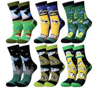 Breathffy 6 Pairs Alien Socks with UFO and Cow Design Adult Crew Socks Christmas Funny Novelty Gifts for Men and Women Family Friends Hide and Seek Father's Day Stuff Gifts
