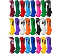 Breathffy Halloween Crayon Socks Colorful Striped Thigh High Stockings Neon Socks Adult Crayon Costume for Halloween, Multicolor, One size