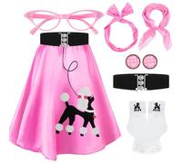 Breathffy Women 1950s Poodle Skirt Costume Outfit Sock Hop Costume Skirt Scarf Belt Sock Eyeglass(X-Large,Pink)