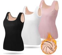 Breathffy Women Thermal Tank Top - Loose Fit Plus Size Thick Warm Sleeveless Warm Fleece Lined Camis Underwear Top Base Layer, Black, White, Pink, XL