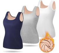 Breathffy Women Thermal Tank Top - Loose Fit Plus Size Thick Warm Sleeveless Warm Fleece Lined Camis Underwear Top Base Layer, White, Blue, Gray, XL