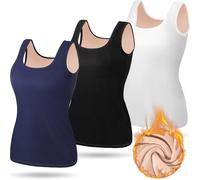 Breathffy Women Thermal Tank Top - Loose Fit Plus Size Thick Warm Sleeveless Warm Fleece Lined Camis Underwear Top Base Layer, Black, White, Blue, XL