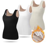 Breathffy Women Thermal Tank Top - Loose Fit Plus Size Thick Warm Sleeveless Warm Fleece Lined Camis Underwear Top Base Layer, Black, White, Beige, L
