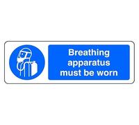 Breathing Apparatus Must Be Worn - safety sign - 1.2mm Rigid plastic for indoor/outdoor usage (600mm x 200mm) Viewing Distance within 14m.