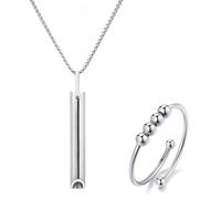 Breathing Necklace,Anxiety Necklace Breathing Stress Relief Necklaces and Rings Exercises Necklace Portable Stainless Steel Whistle Anxiety Relief Necklace Gifts for Adults Women Men (Silver)