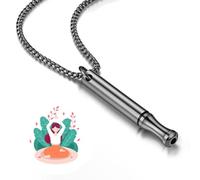 Breathing Necklace, Anxiety Necklace, Portable Stainless Steel Whistle Necklaces, Mindful Breathing Meditation Necklaces, Anxiety Gift for Women Men (Black)