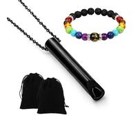 Breathing Necklace, Anxiety Relief Necklace and Bracelet with Drawstring Pocket, Portable Stress Relief Mindful Set for Women Men Breathing Meditation