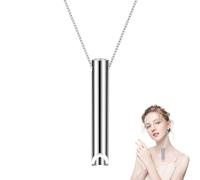 Breathing Necklace,Necklaces Stress Relief Carry for Anxiety-Portable Breath Aids Inhaler Silent Design Holder Lanyard Simply Vaporless Stainless Steel Whistle,for Adults Women Men Meditation (Silver)