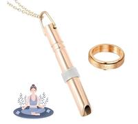 Breathing Necklace, Portable Anxiety Relief Breathing Necklace, Anxiety Whistle Necklace for Meditation, Stress Relief, with 1 Stress Relief Ring, Christmas Valentine Gift (Gold)